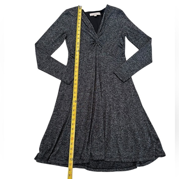 Loft Black Gray Long Sleeve Front Twist Midi Flowy Dress Size S - Picture 10 of 17